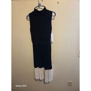 Nanette Lepore Pleated Midi Dress Women Size 2 Black White NEW NM2S136J7